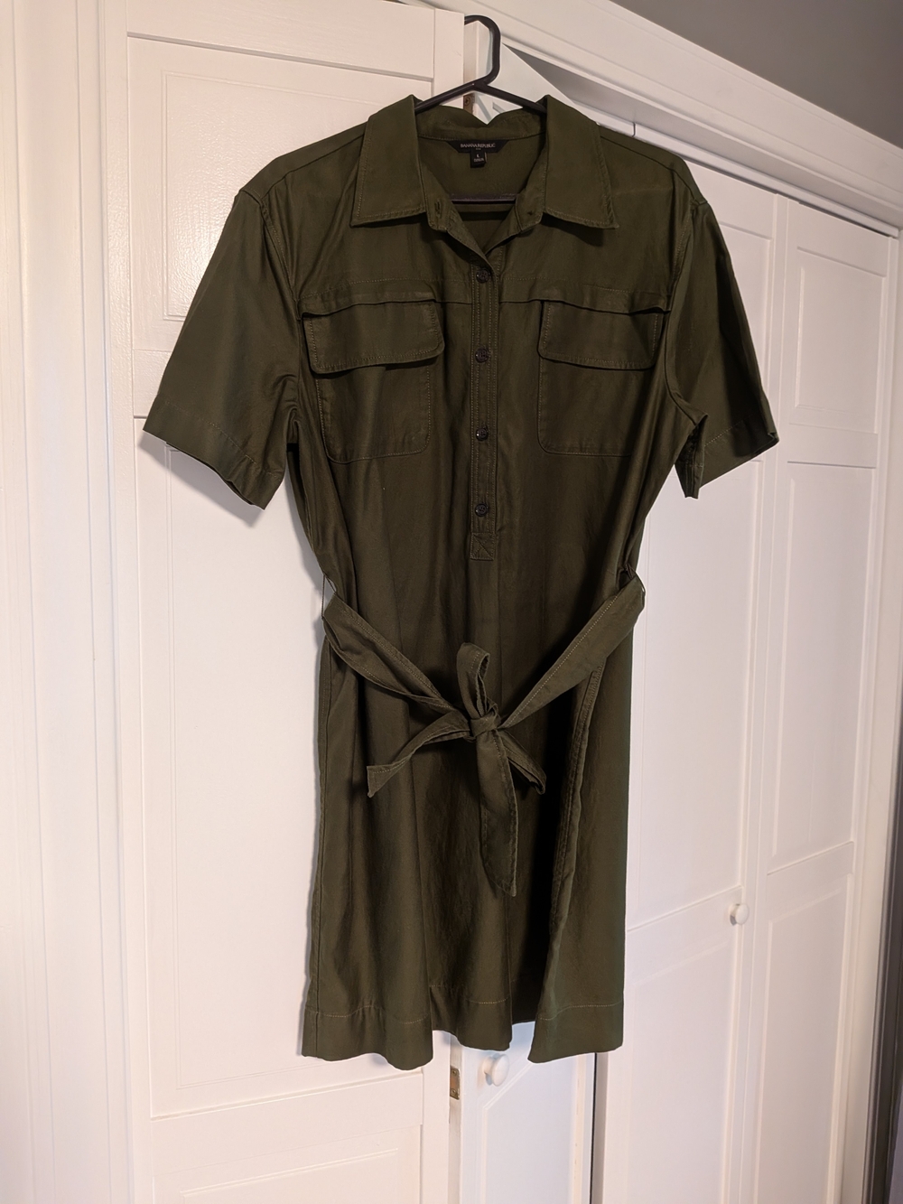 Banana Republic Olive Green Utility Mini Dress with Tie Waist